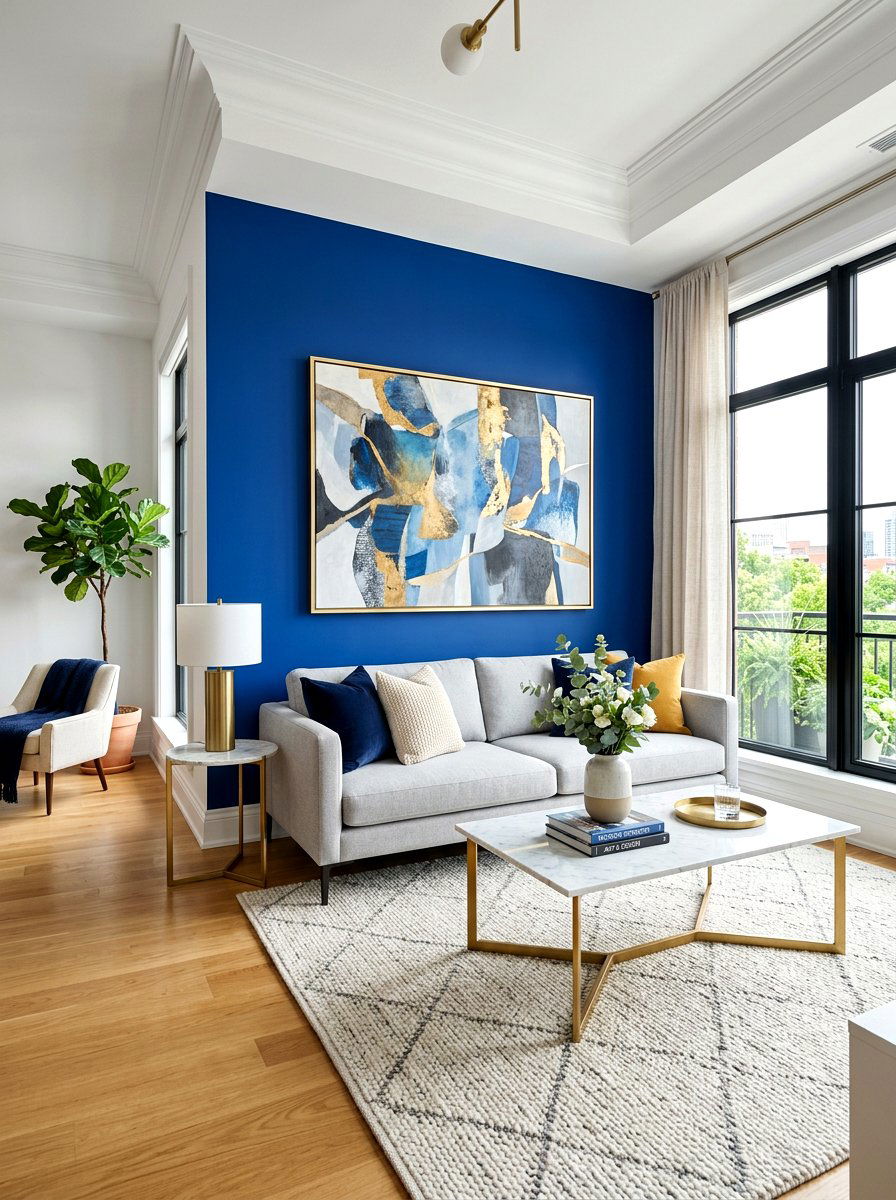 Cobalt Blue Accent Wall - 30 cobalt blue living room ideas