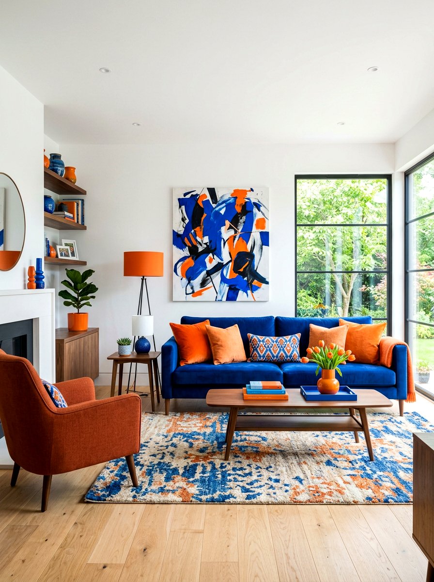 Cobalt Blue And Orange Palette - 30 cobalt blue living room ideas