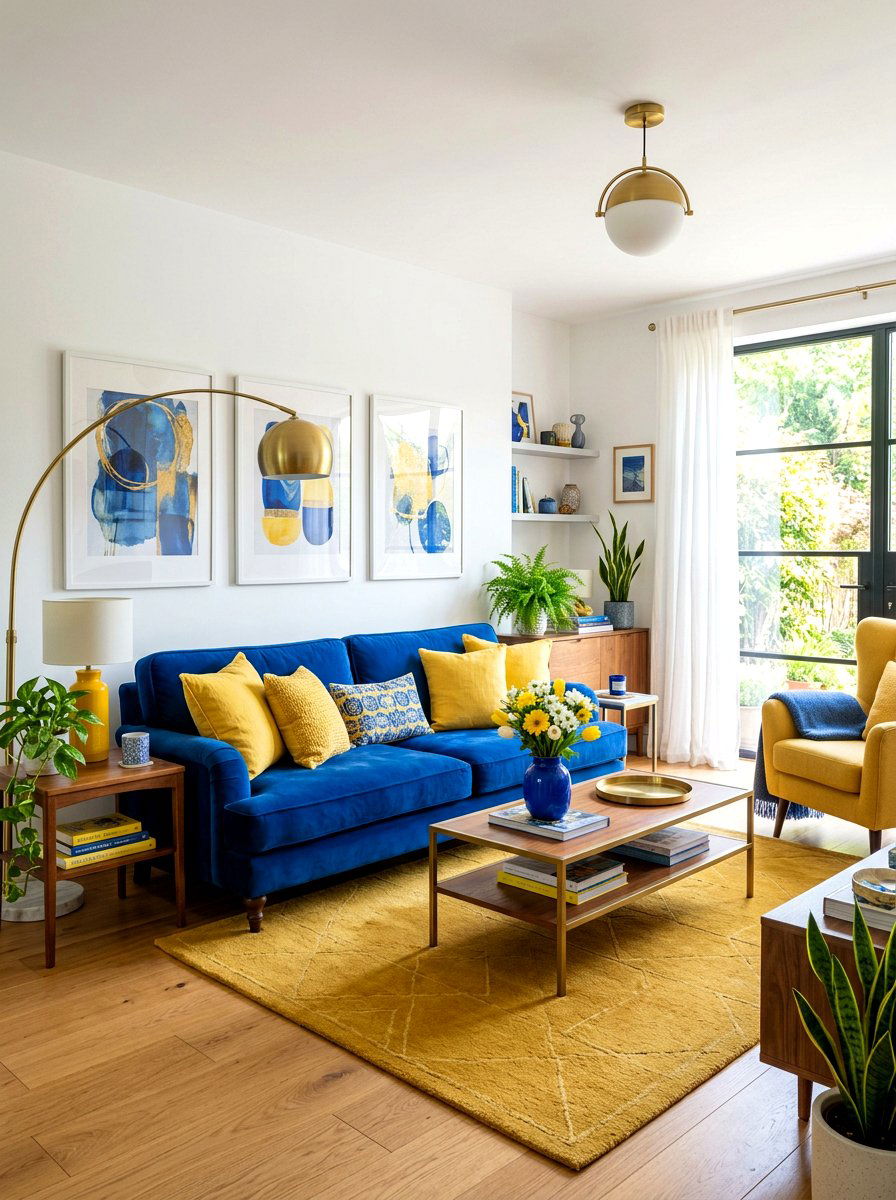 Cobalt Blue And Yellow Accents - 30 cobalt blue living room ideas