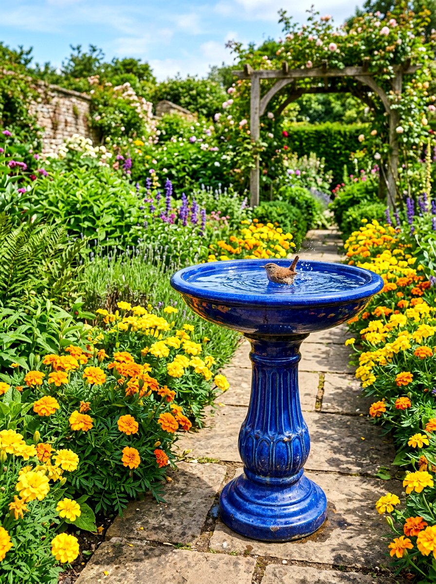 Cobalt Blue Bird Bath - 30 bird bath ideas