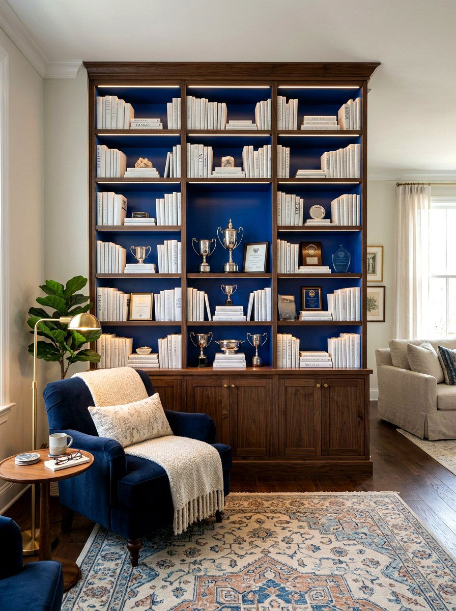 Cobalt Blue Bookcase Interior - 30 cobalt blue living room ideas