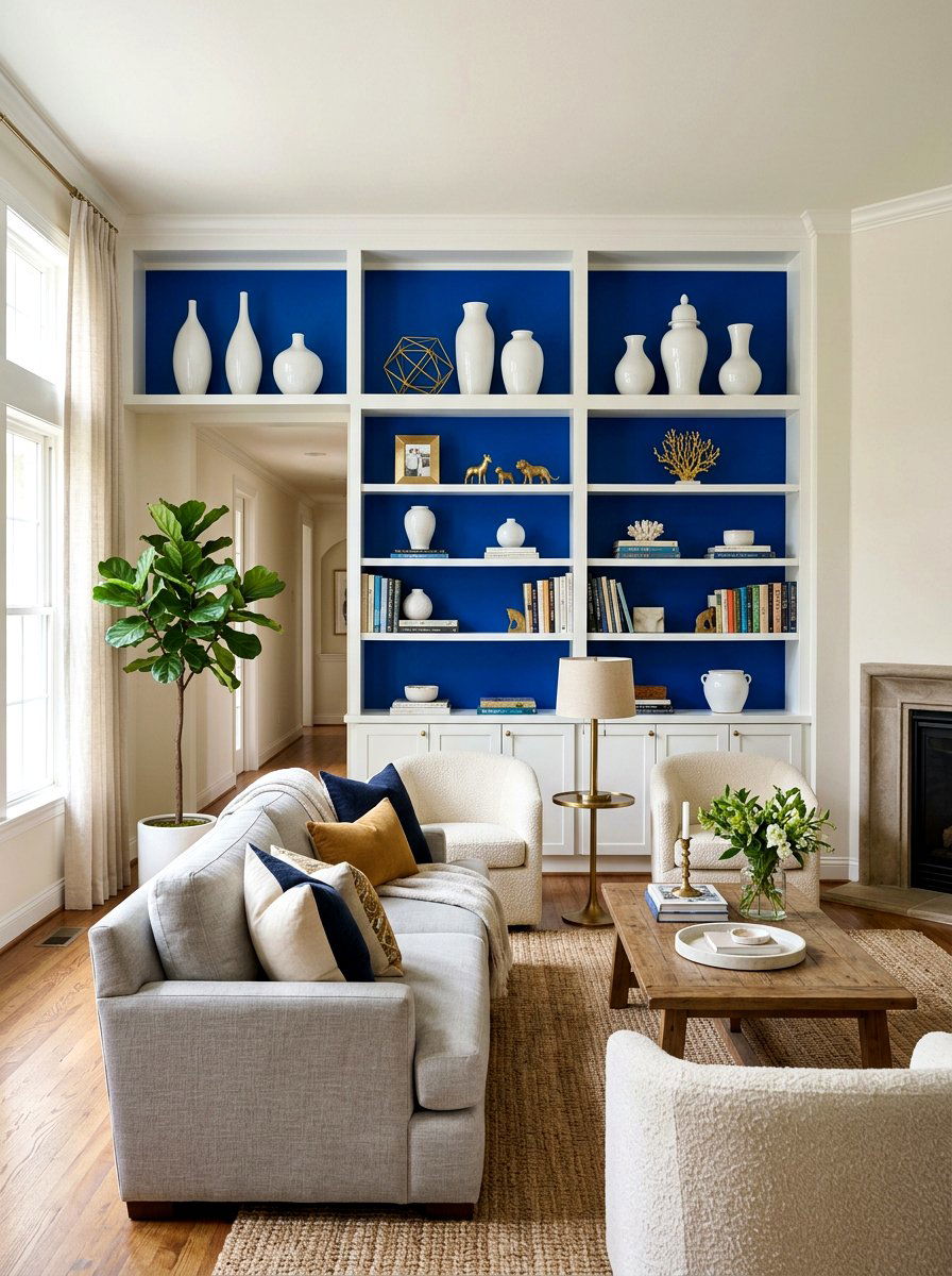 Cobalt Blue Built In Shelves - 30 cobalt blue living room ideas