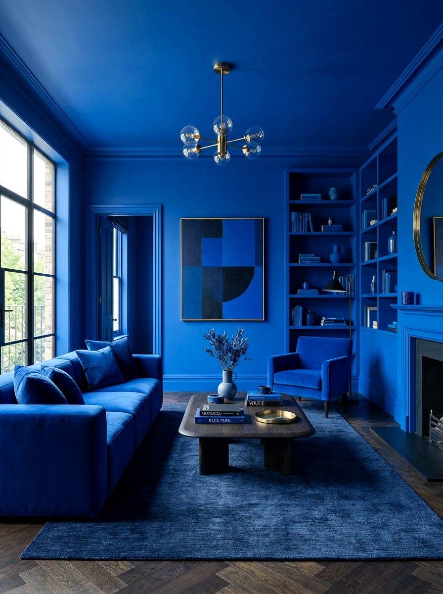 Cobalt Blue Color Drenching - 30 cobalt blue living room ideas