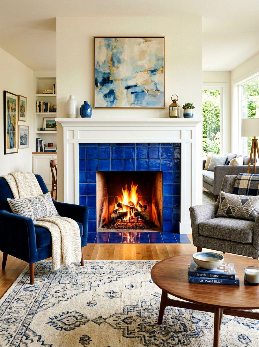 Cobalt Blue Fireplace Surround - 30 cobalt blue living room ideas