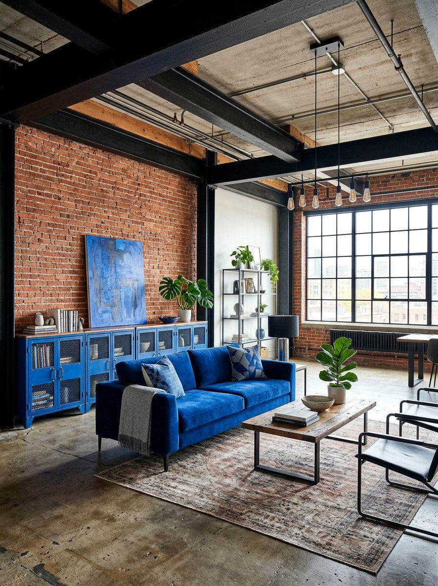 Cobalt Blue Industrial Style - 30 cobalt blue living room ideas