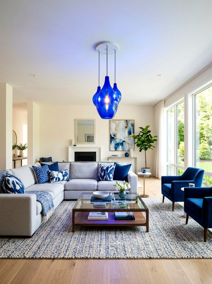 Cobalt Blue Lighting Fixture - 30 cobalt blue living room ideas