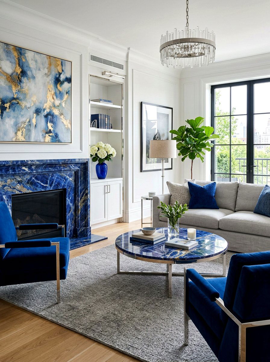 Cobalt Blue Marble Texture - 30 cobalt blue living room ideas
