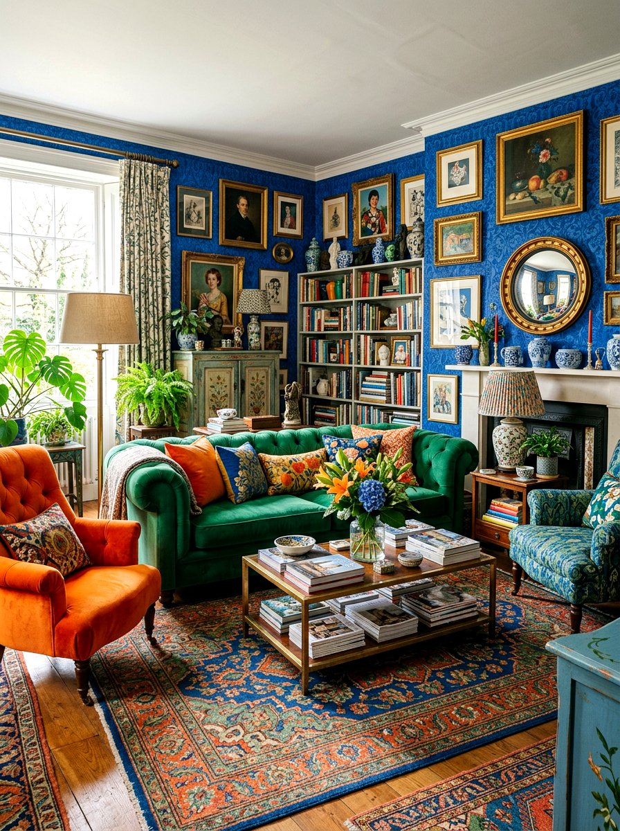 Cobalt Blue Maximalist Decor - 30 cobalt blue living room ideas
