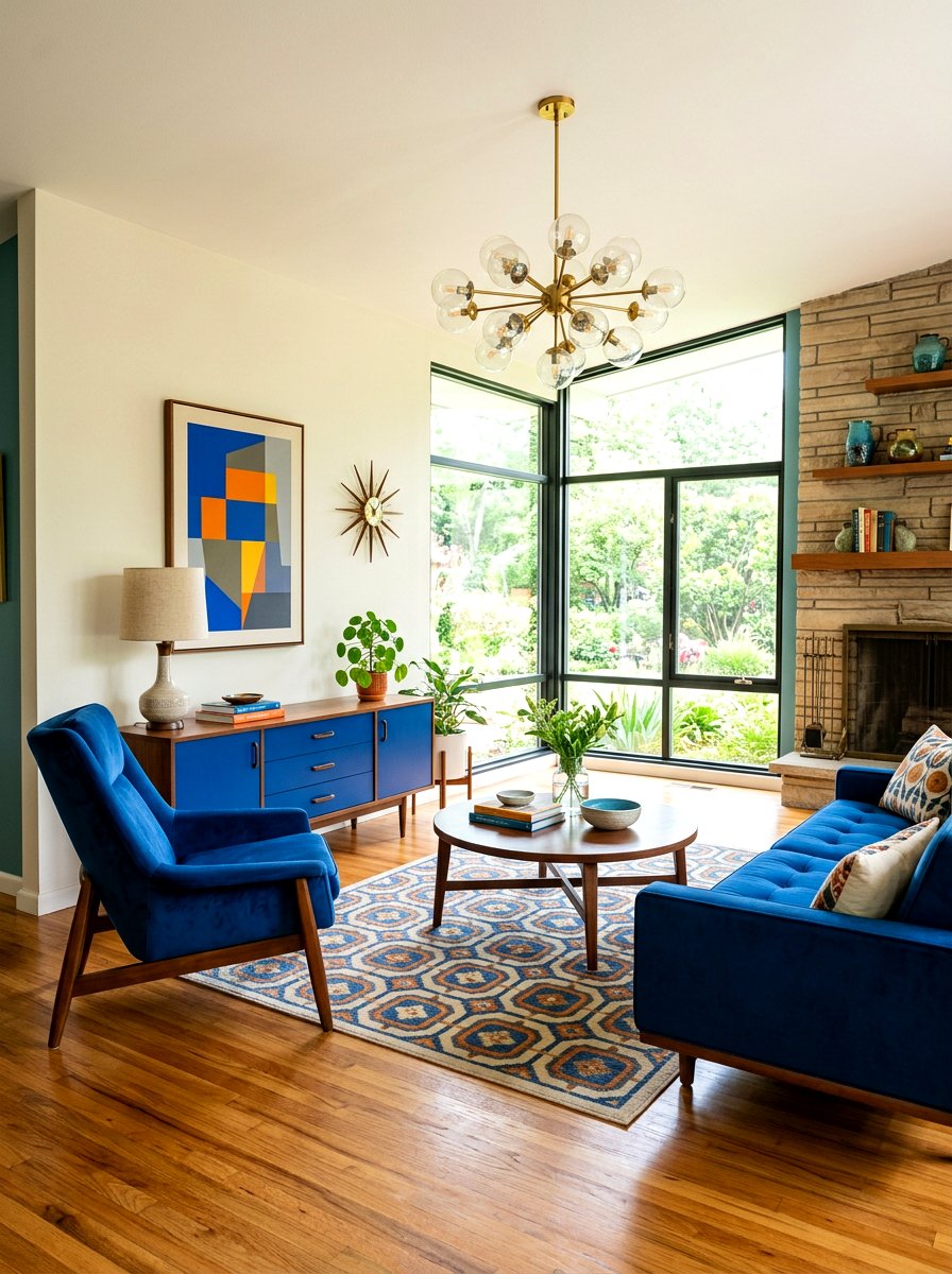 Cobalt Blue Mid Century Modern - 30 cobalt blue living room ideas