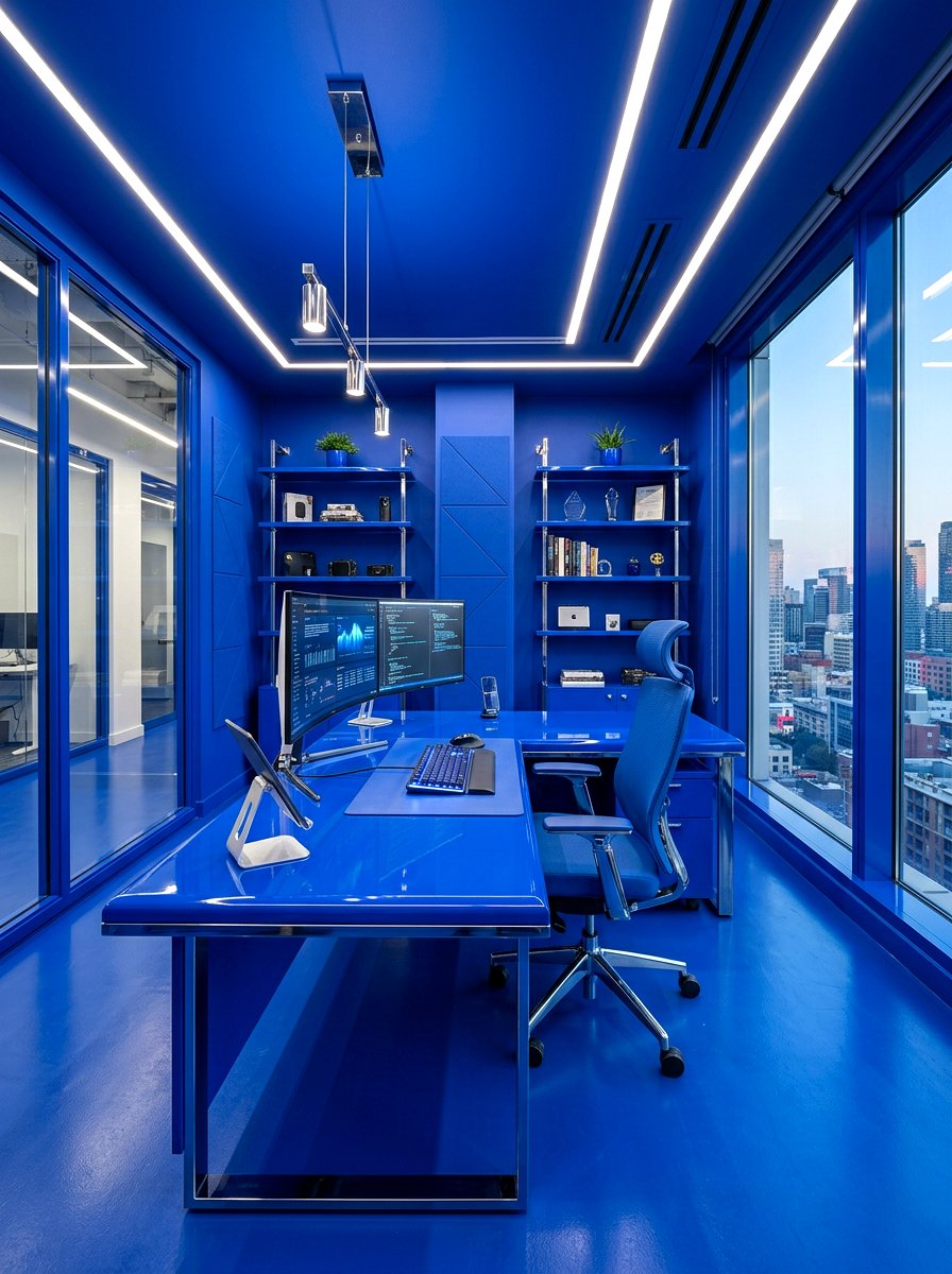 Cobalt Blue Office - 30 color drenched office ideas