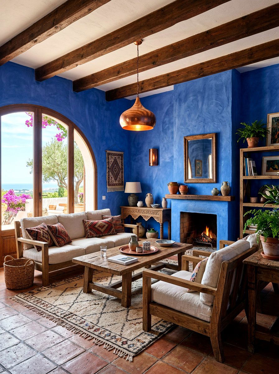 Cobalt Blue Plaster Wall - 30 cobalt blue living room ideas