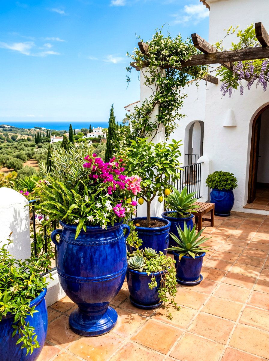 Cobalt Blue Pottery Decor - 30 Mediterranean pool patio ideas