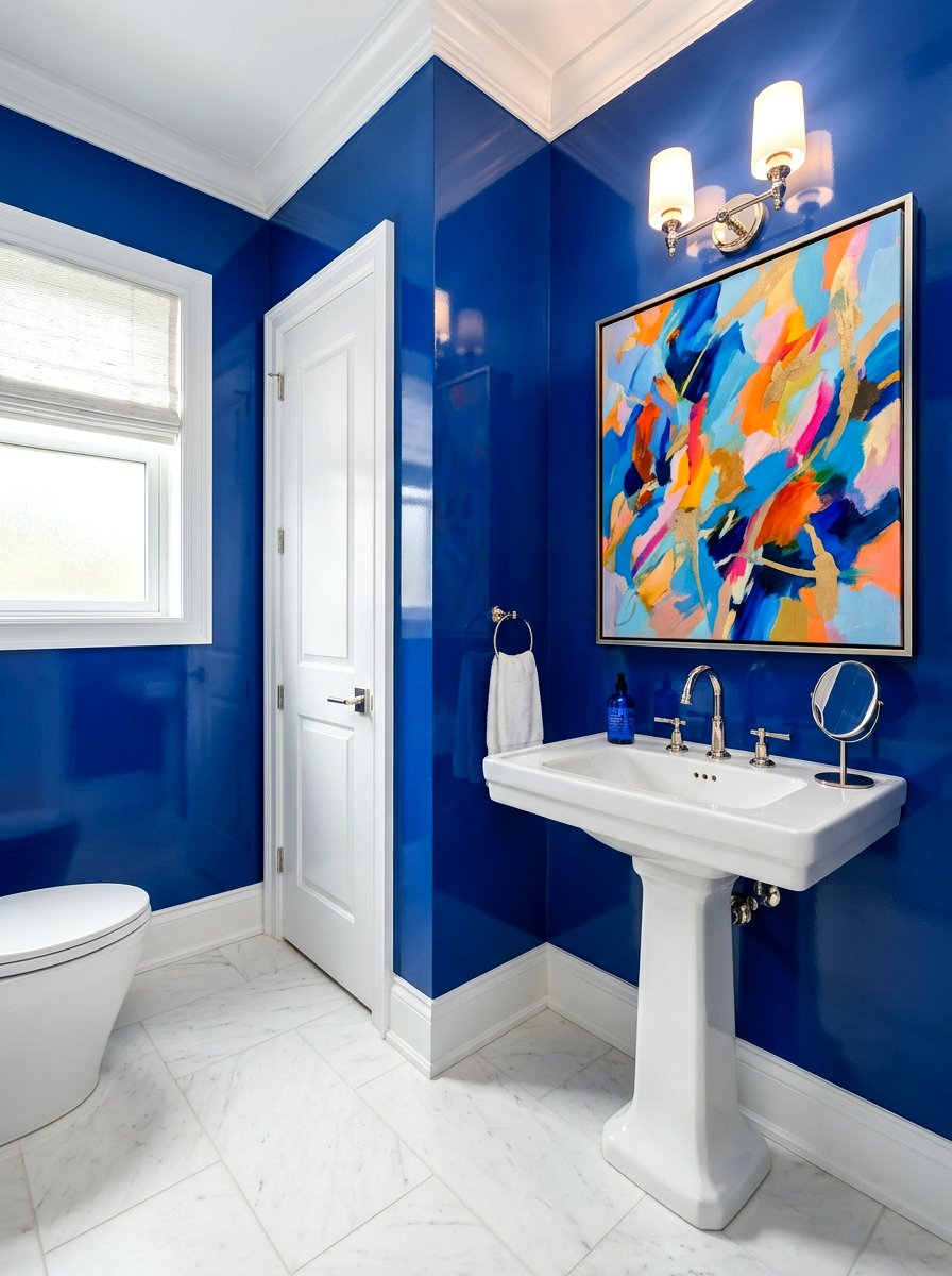 Cobalt Blue Powder Room - 30 saturated color room ideas