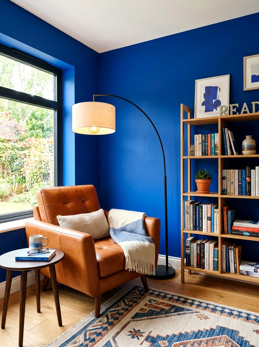 Cobalt Blue Reading Corner - 30 tiny room big color ideas