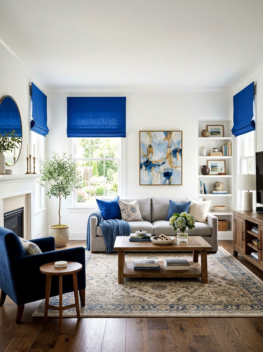 Cobalt Blue Roman Shades - 30 cobalt blue living room ideas