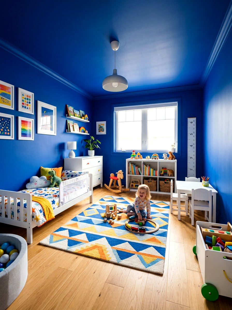 Cobalt Blue Toddler Room - 30 color drenched kids room ideas