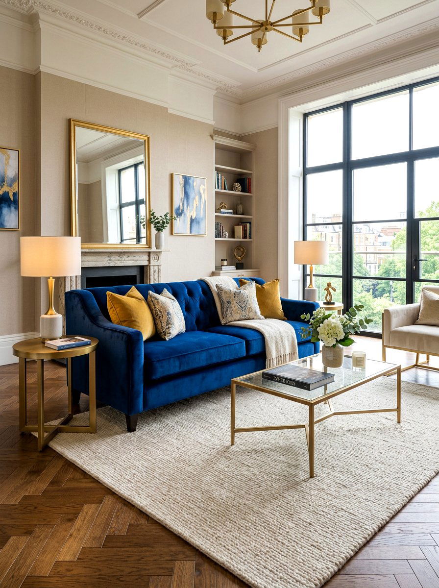 Cobalt Blue Velvet Sofa - 30 cobalt blue living room ideas