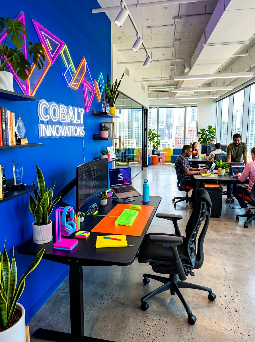 Cobalt Blue Workspace - 30 office accent paint ideas