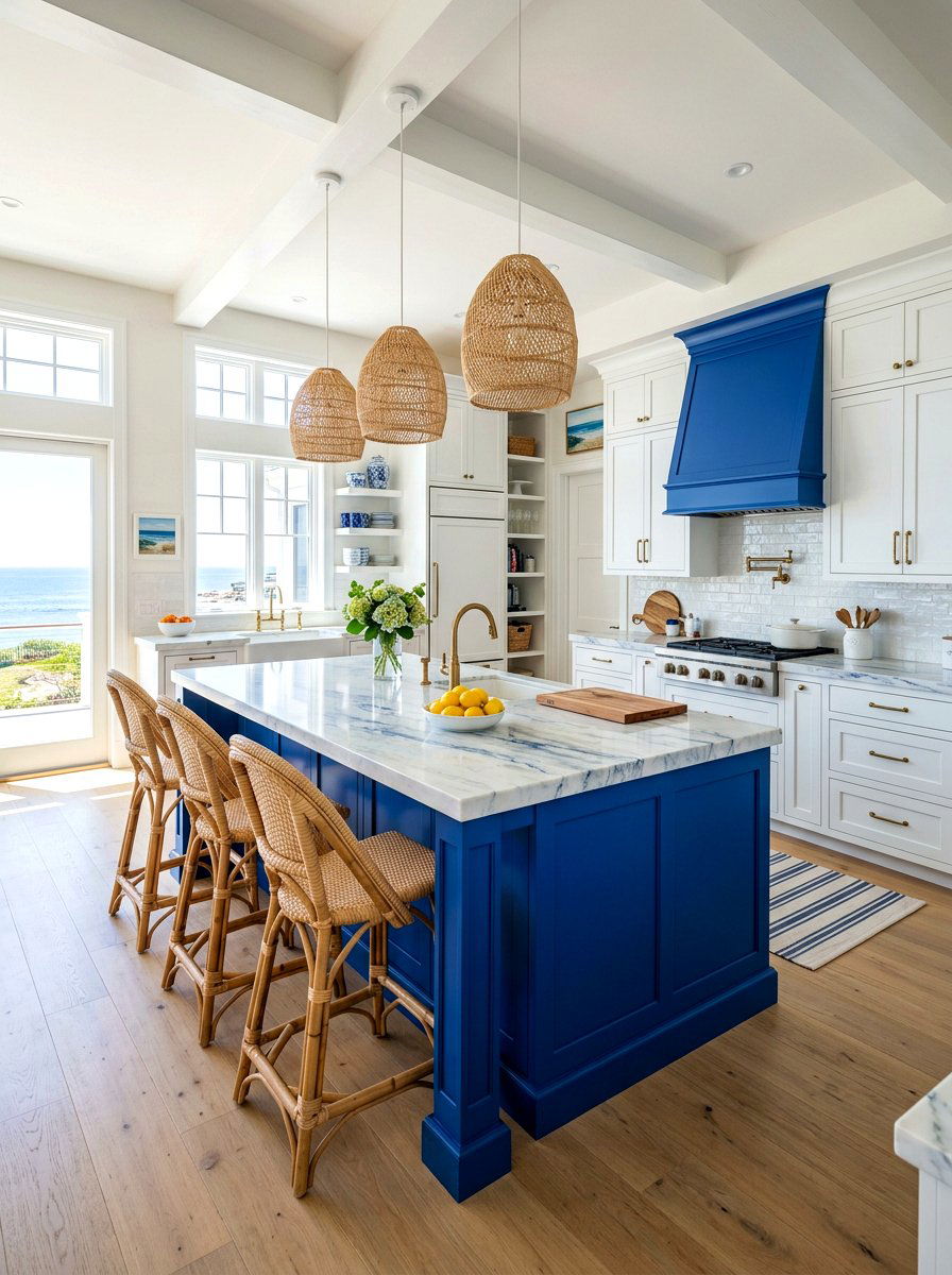 Cobalt blue kitchen island - 30 color pop kitchen ideas
