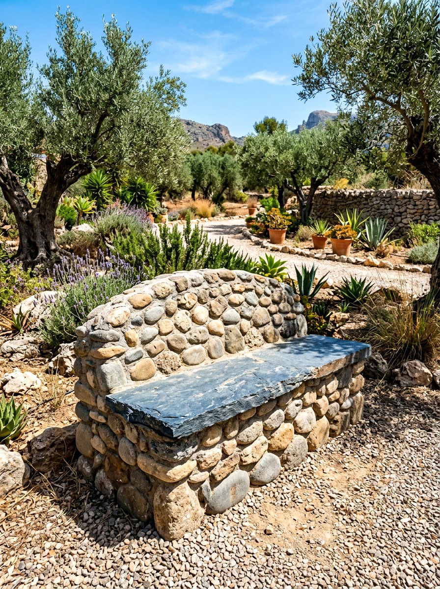 Cobble Stone Bench - 30 garden reading bench ideas