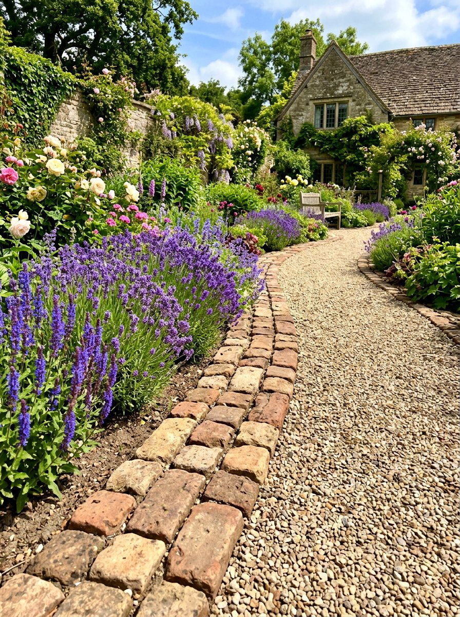 Cobblestone Brick Edging - 30 brick garden edging ideas