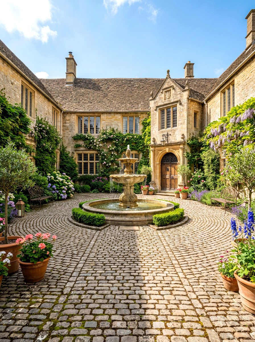 Cobblestone Courtyard - 30 English manor exterior ideas