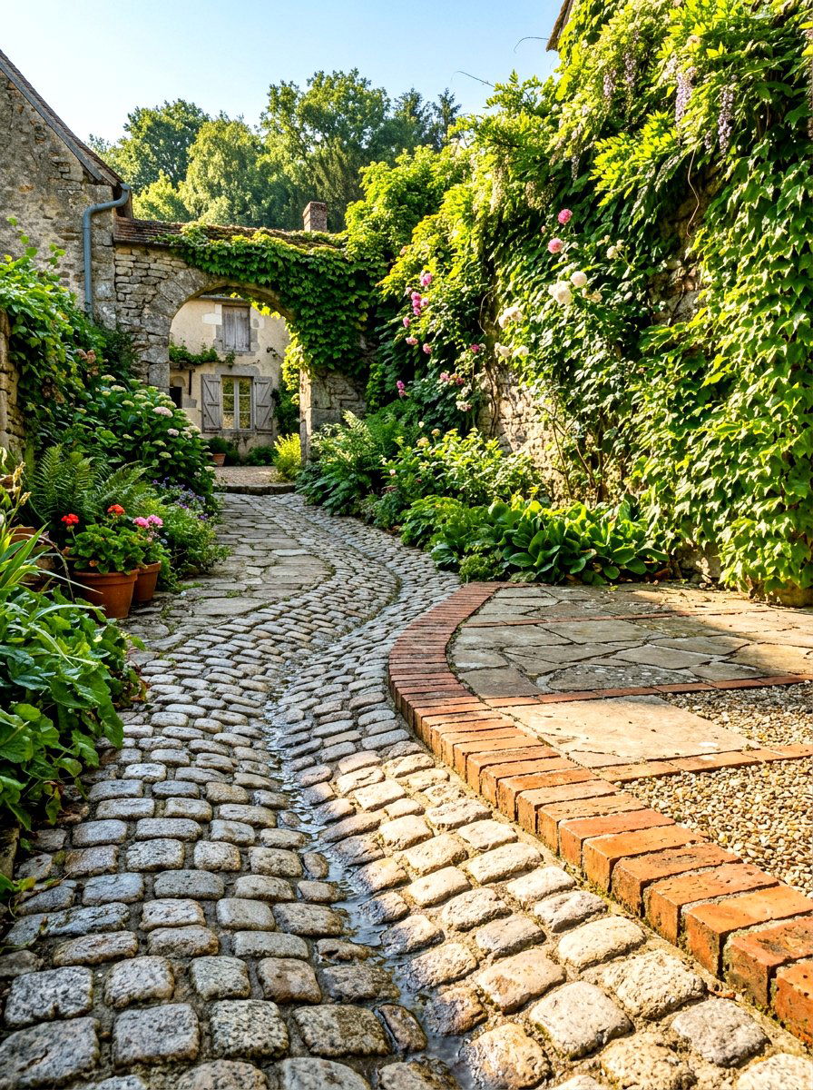 Cobblestone Drainage Channel - 30 swale landscaping ideas