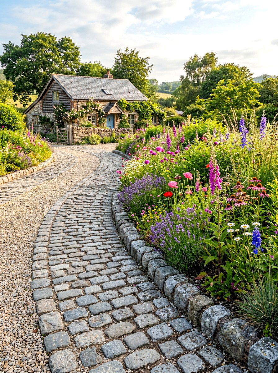Cobblestone Driveway Edging - 30 driveway border ideas