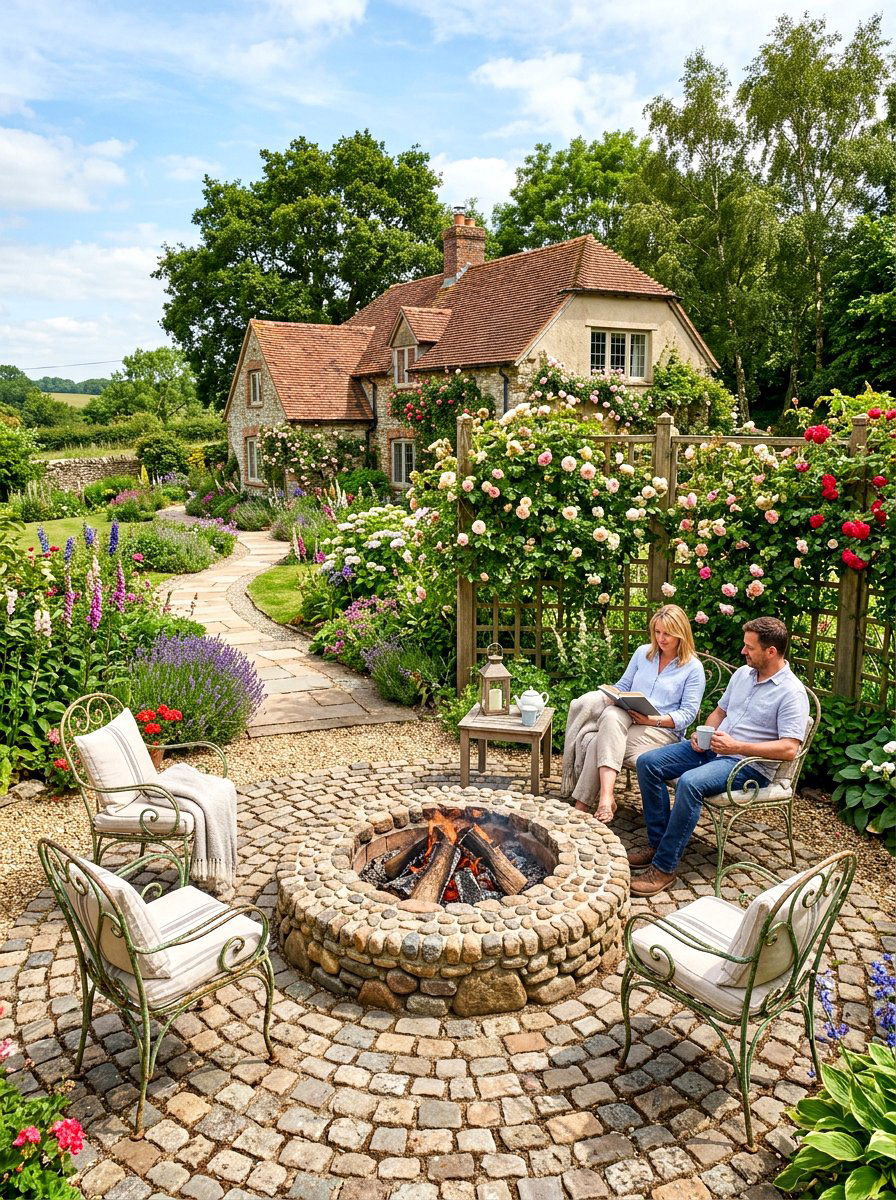 Cobblestone Fire Pit - 30 rustic fire pit ideas