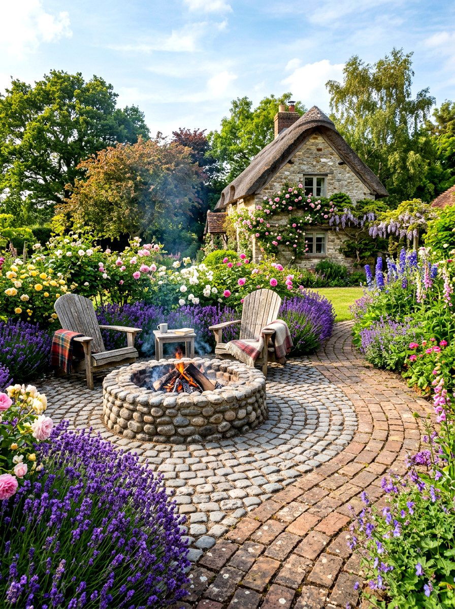 Cobblestone Fire Pit - 30 stone fire pit ideas