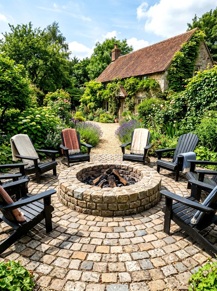 Cobblestone Fire Pit Circle - 30 adirondack fire pit circle ideas