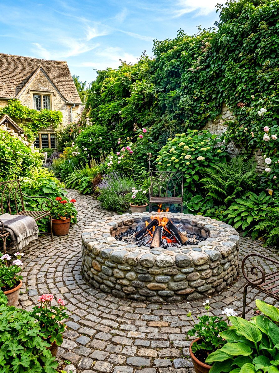 Cobblestone Fire Pit - 30 budget fire pit ideas