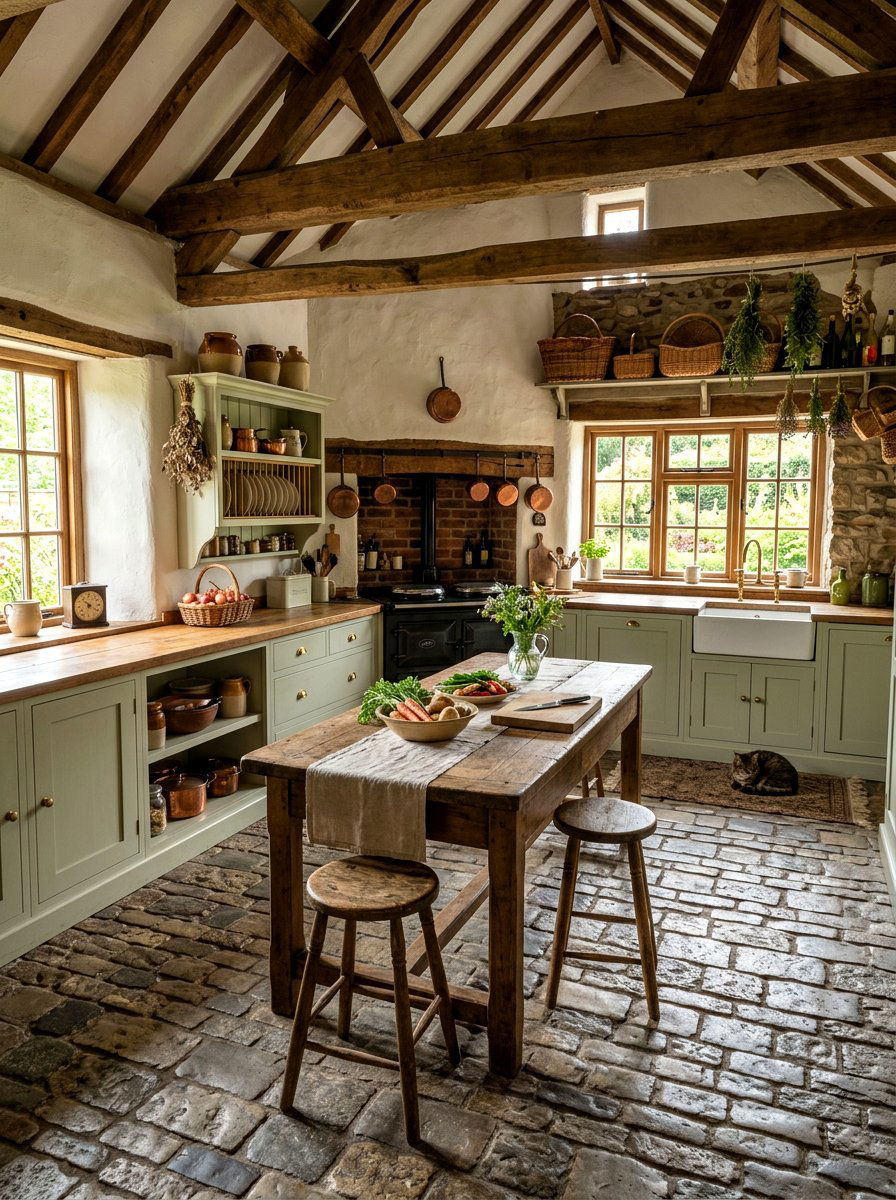 Cobblestone Floor Kitchen - 30 storybook kitchen ideas