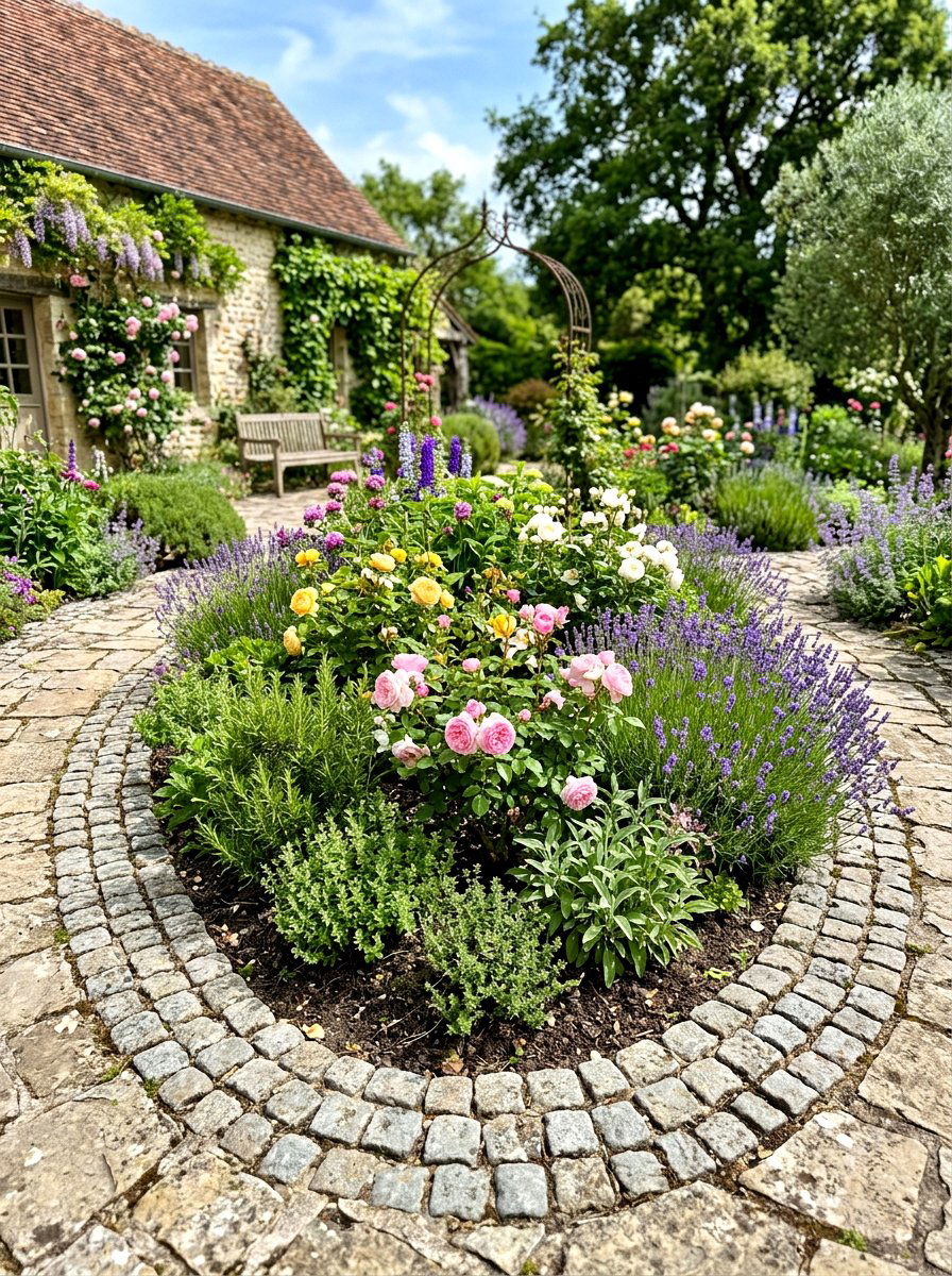 Cobblestone Flower Bed - 30 retaining wall flower bed ideas
