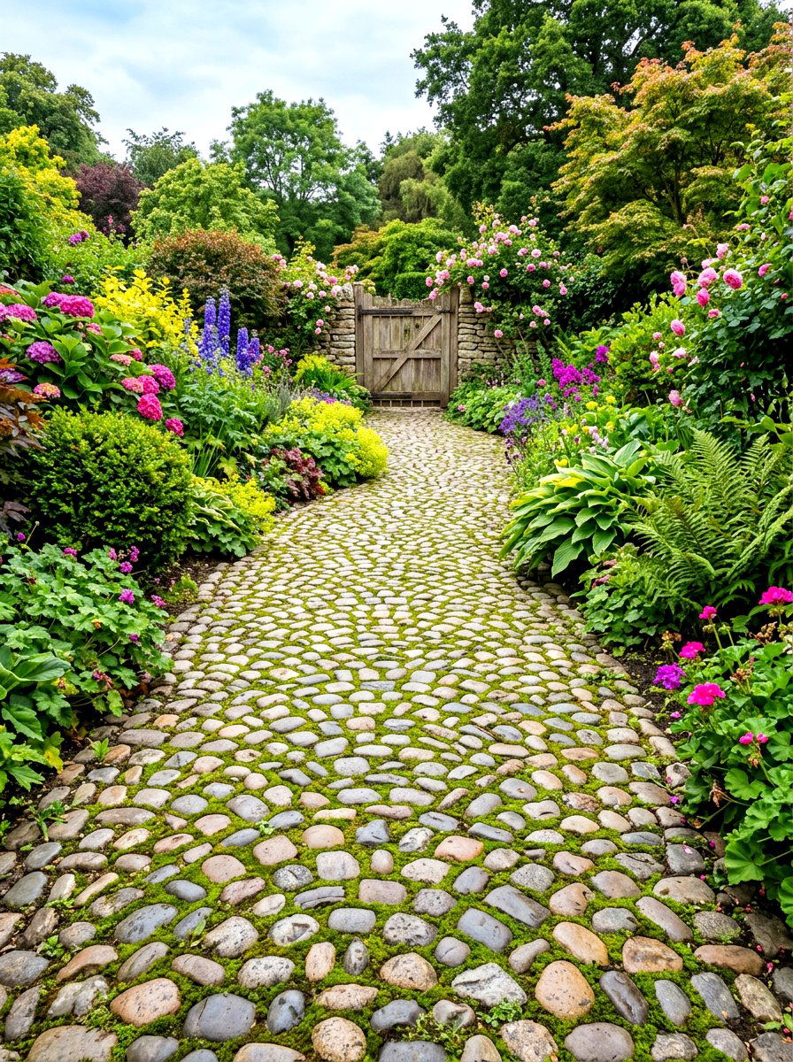 Cobblestone Garden Path - 30 Japanese garden ideas