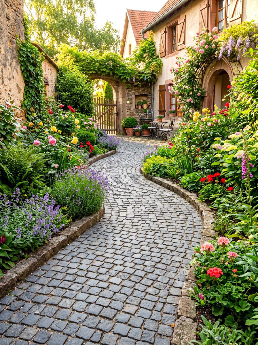 Cobblestone Garden Path - 30 stepping path backyard ideas