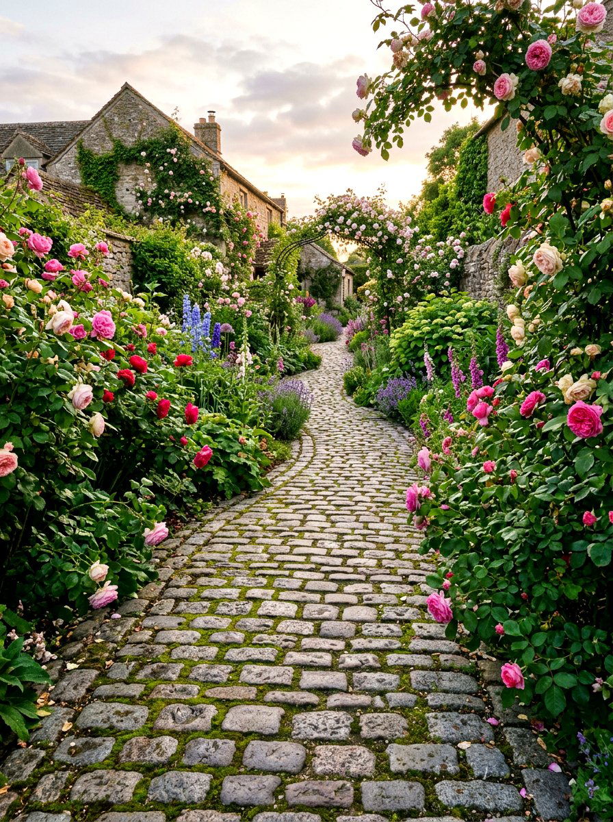 Cobblestone Garden Path - 30 stepping stone walkway ideas