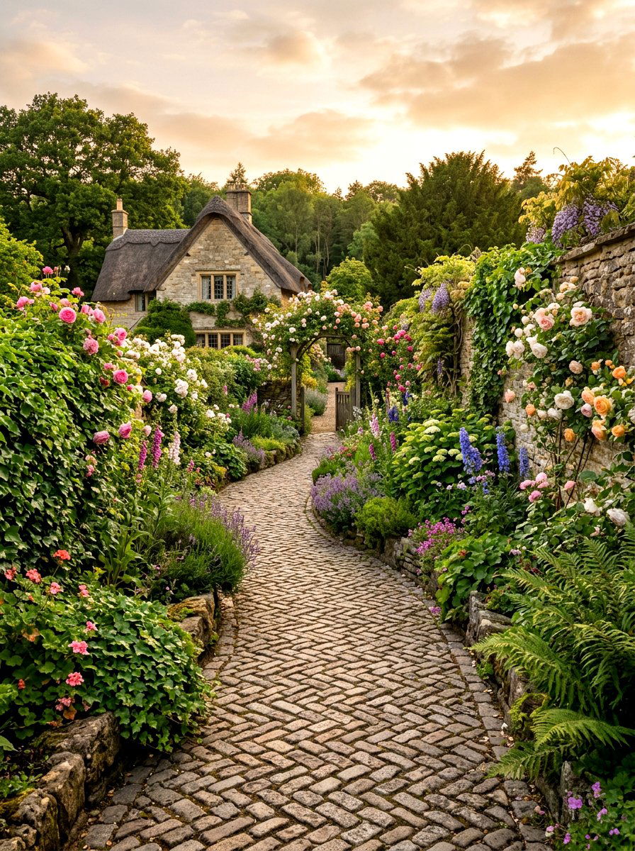 Cobblestone Garden Path - 30 front walkway ideas