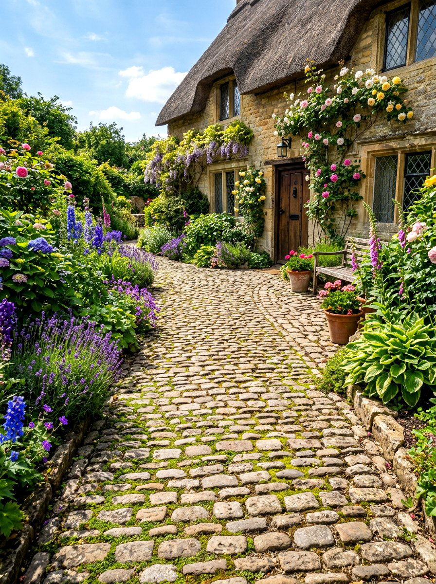 Cobblestone Garden Walkway - 30 walkway landscaping ideas