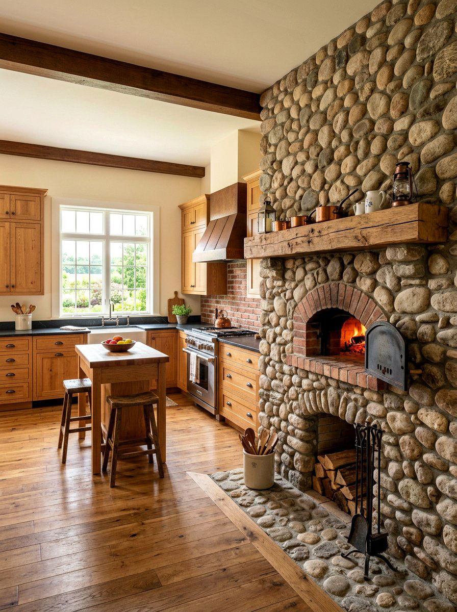 Cobblestone Hearth - 30 fireplace hearth ideas