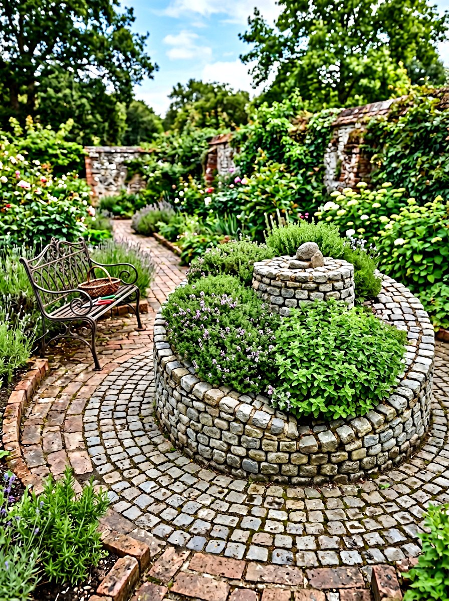Cobblestone Herb Spiral - 30 backyard herb spiral ideas