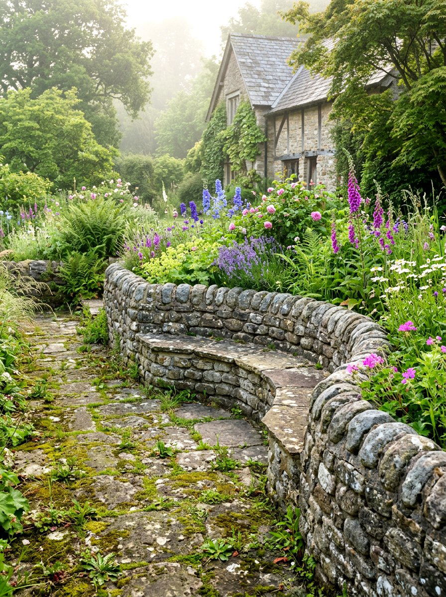 Cobblestone Low Wall For Seating - 30 seat wall ideas