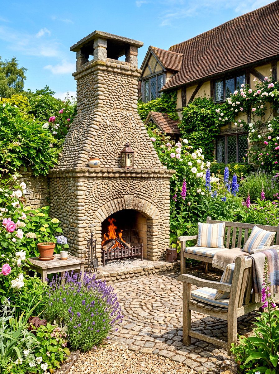 Cobblestone Outdoor Fireplace - 30 stone outdoor fireplace ideas