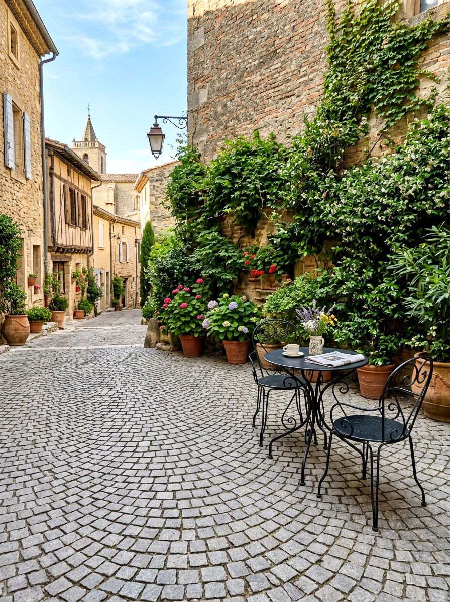 Cobblestone Patio - 30 stone courtyard patio ideas
