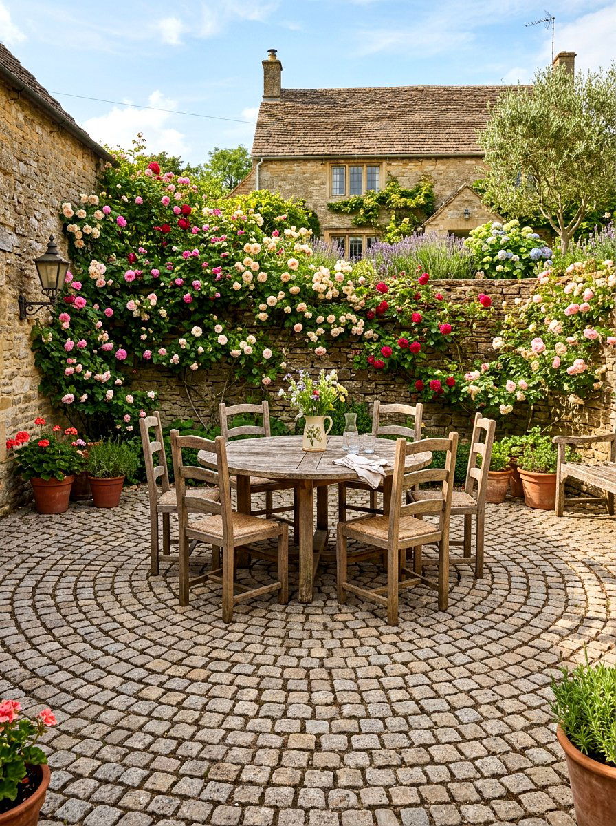Cobblestone Patio - 30 no grass backyard ideas