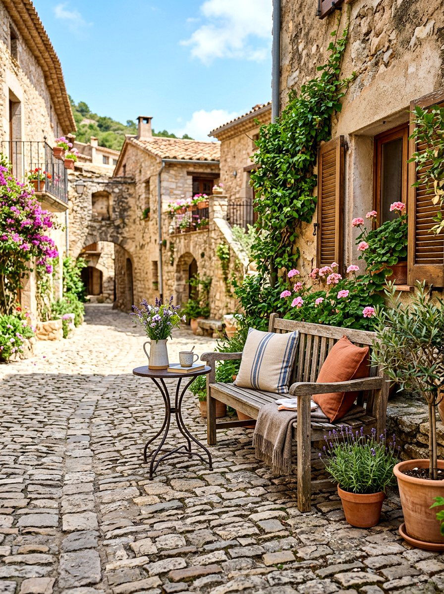 Cobblestone Sitting Area - 30 rustic backyard seating ideas