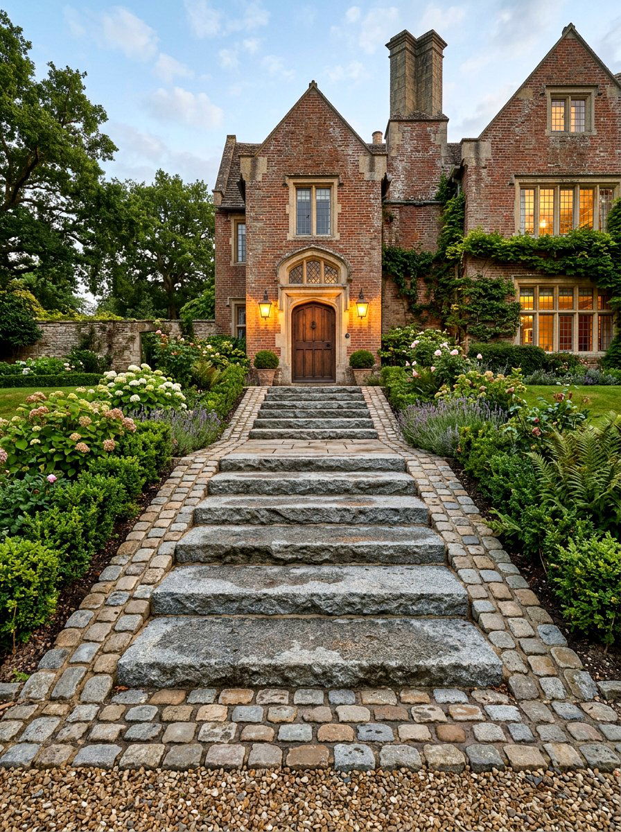 Cobblestone Step Borders - 30 stone front steps ideas