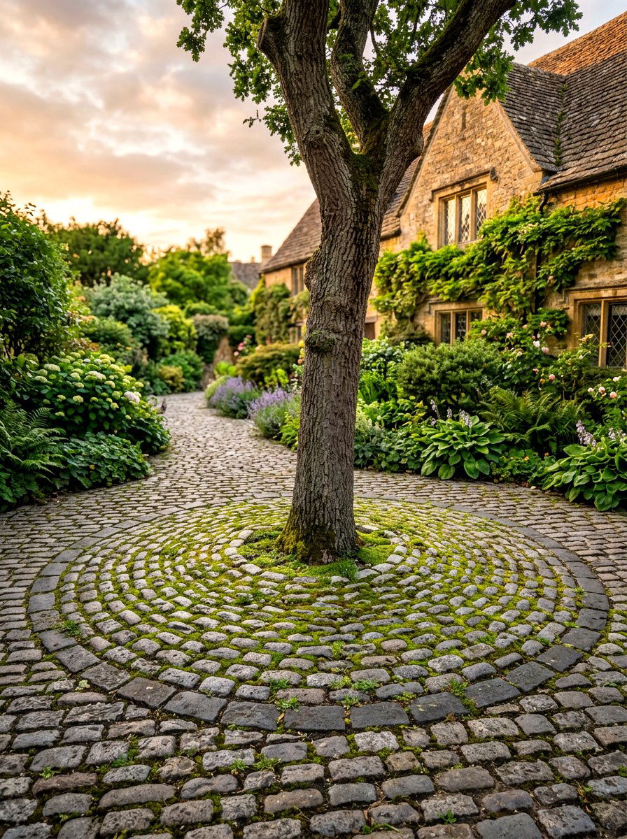 Cobblestone Tree Ring - 30 tree ring flower bed ideas