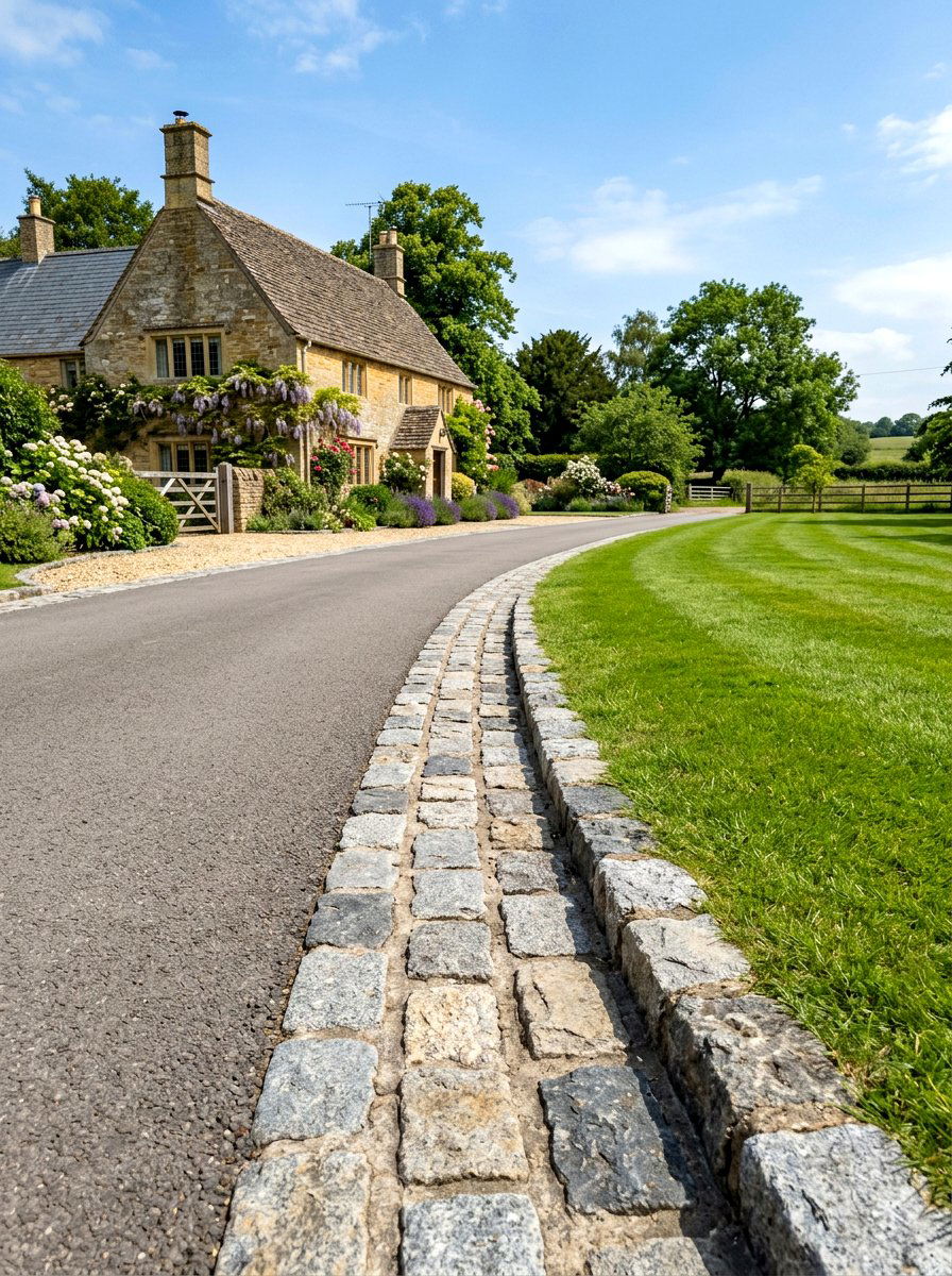 Cobblestone driveway border - 30 stone mulch border ideas