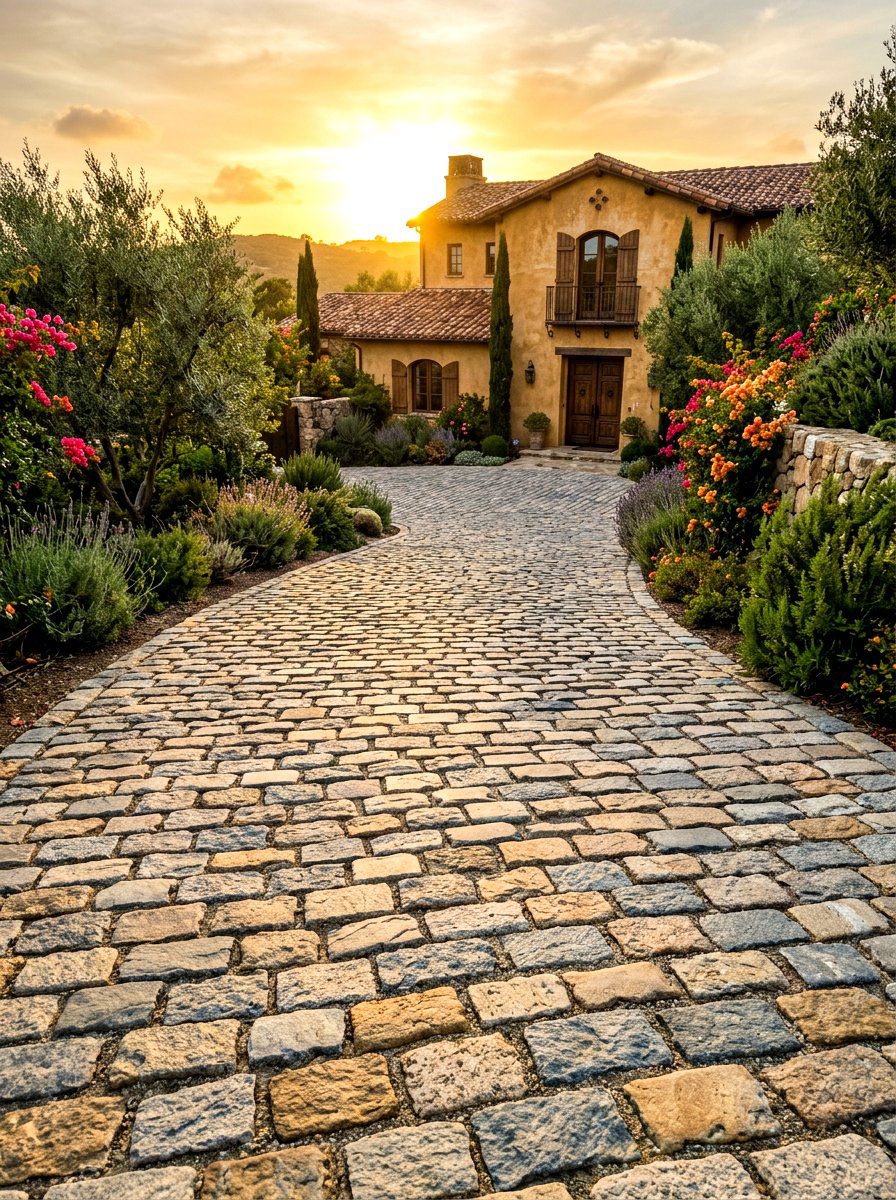 Cobblestone driveway pavers - 30 paver driveway ideas